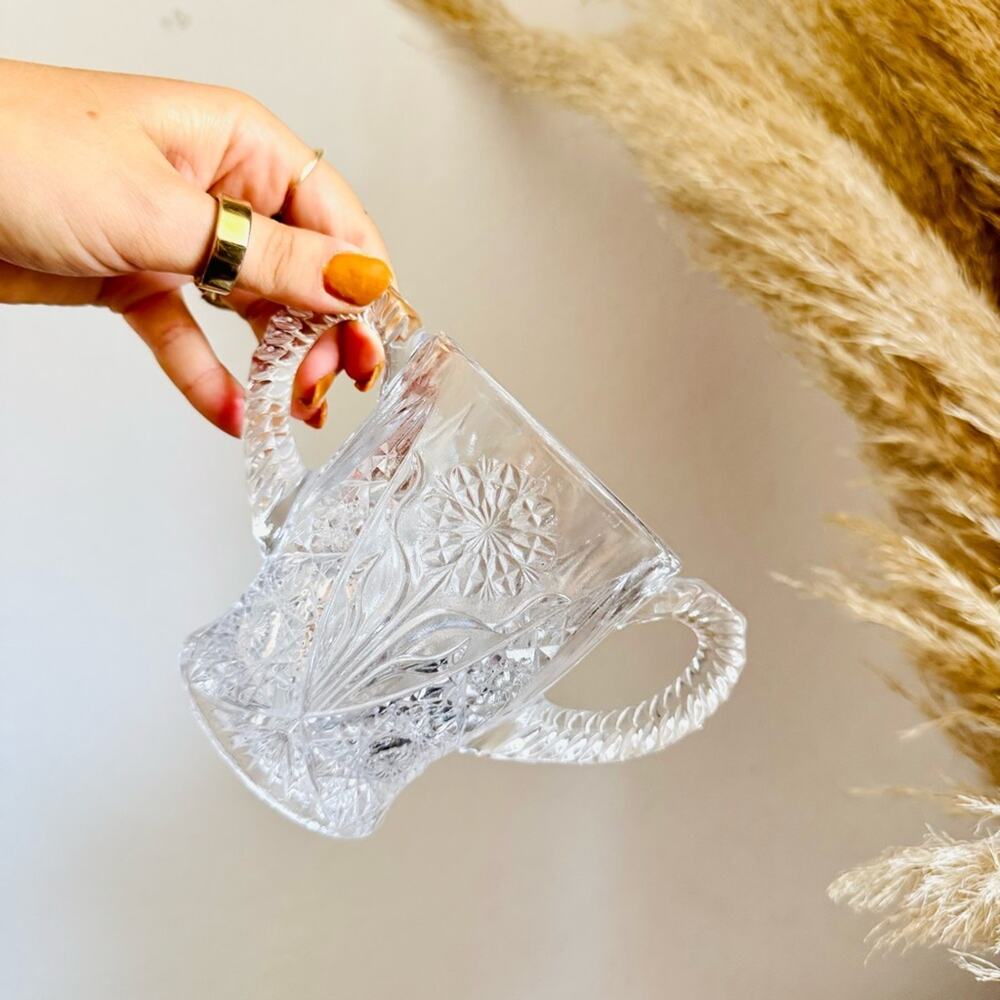 VINTAGE ANTHROPOLOGIE Clear Floral Knobbed Etched Glass Goblet Sugar Pot Vase